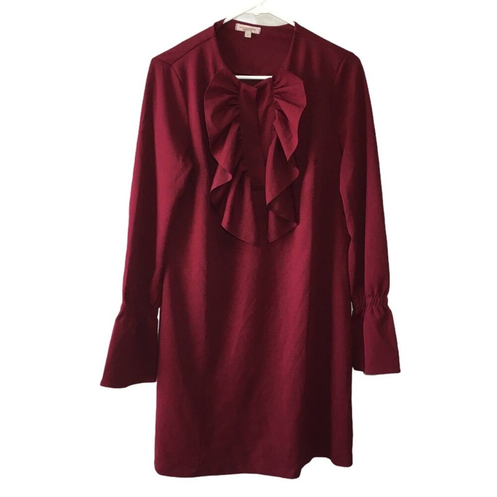 Marisa & Marie Red Ruffle Neck Shift Dress L